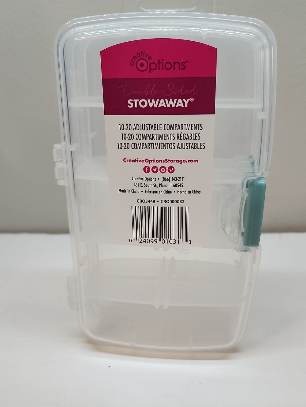 Doblo Sided Clear Stowaway Storage Box with Teal Latch
